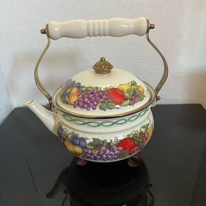 Vintage Fruit Design Ceramic Teapot